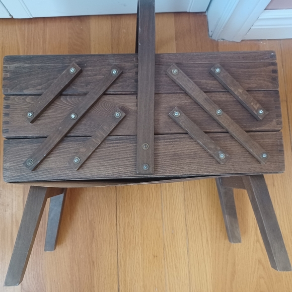 Vintage Accordion Wooden Sewing Box, 3 Tier - Picture 14 of 16